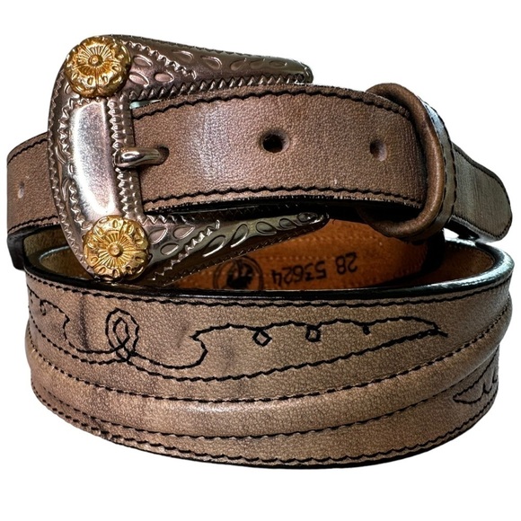 Vintage Raised Leather Western Belt Contrast Stitching - Picture 1 of 10